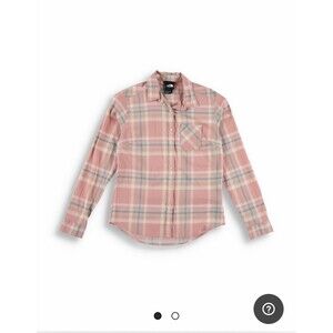 The North Face Pacific Plaid Button Down Shirt Women Small Long Sleev Peach Logo